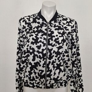 Bongo Vintage Black White Abstract Zip-Up Y2K Streetwear Bomber Jacket Size L